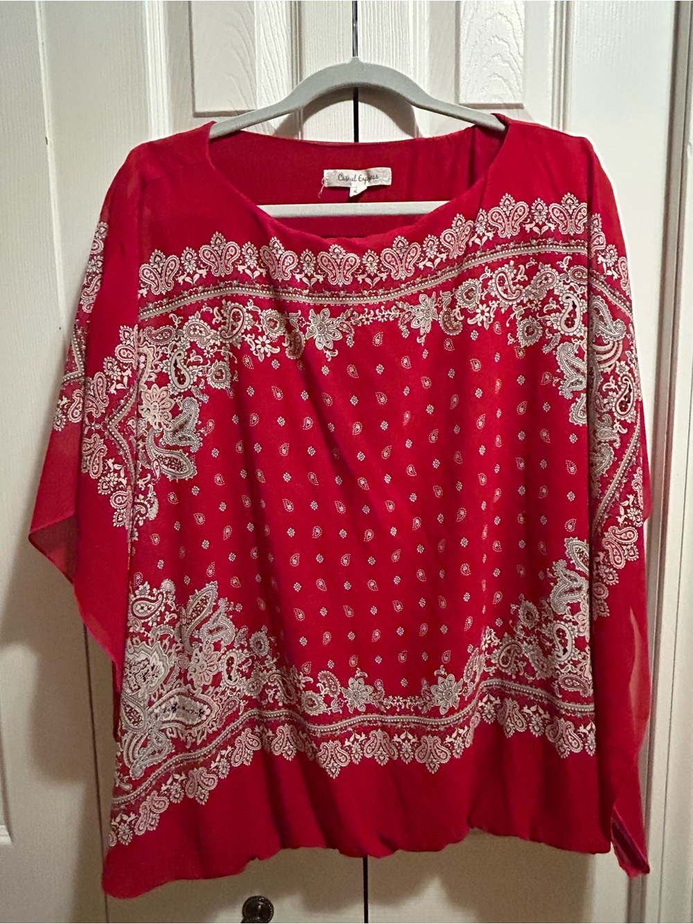 Casual Express Red Paisley Print Women's Blouse - Casual Boatneck Top